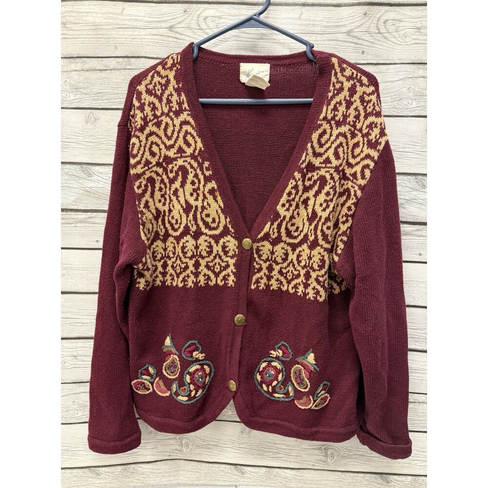 Vintage Kathie Lee Button Up Large Sweater Granny Core Folk Art Cottage Core